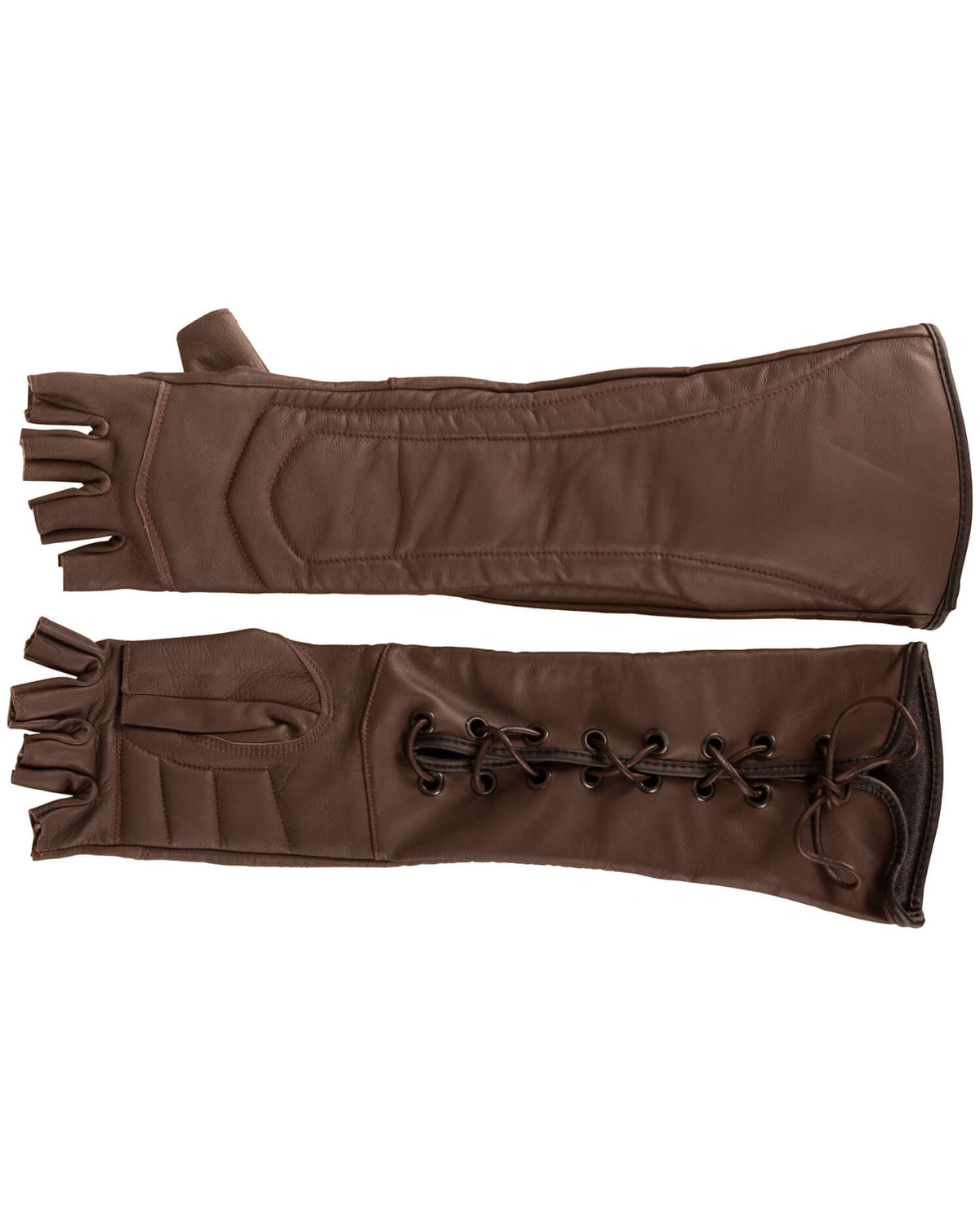Guantes medievales sin dedos en piel modelo Gillian, color marrón