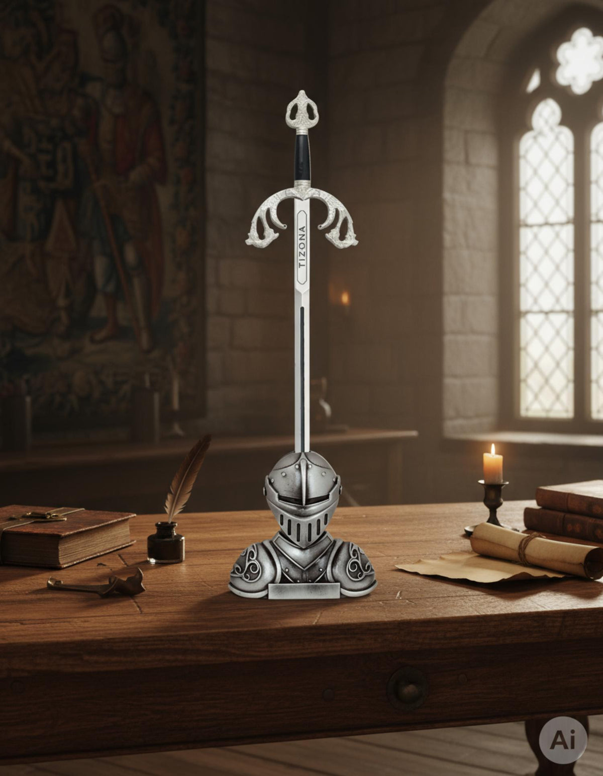Pack soporte casco medieval y abrecartas Tizona del Cid