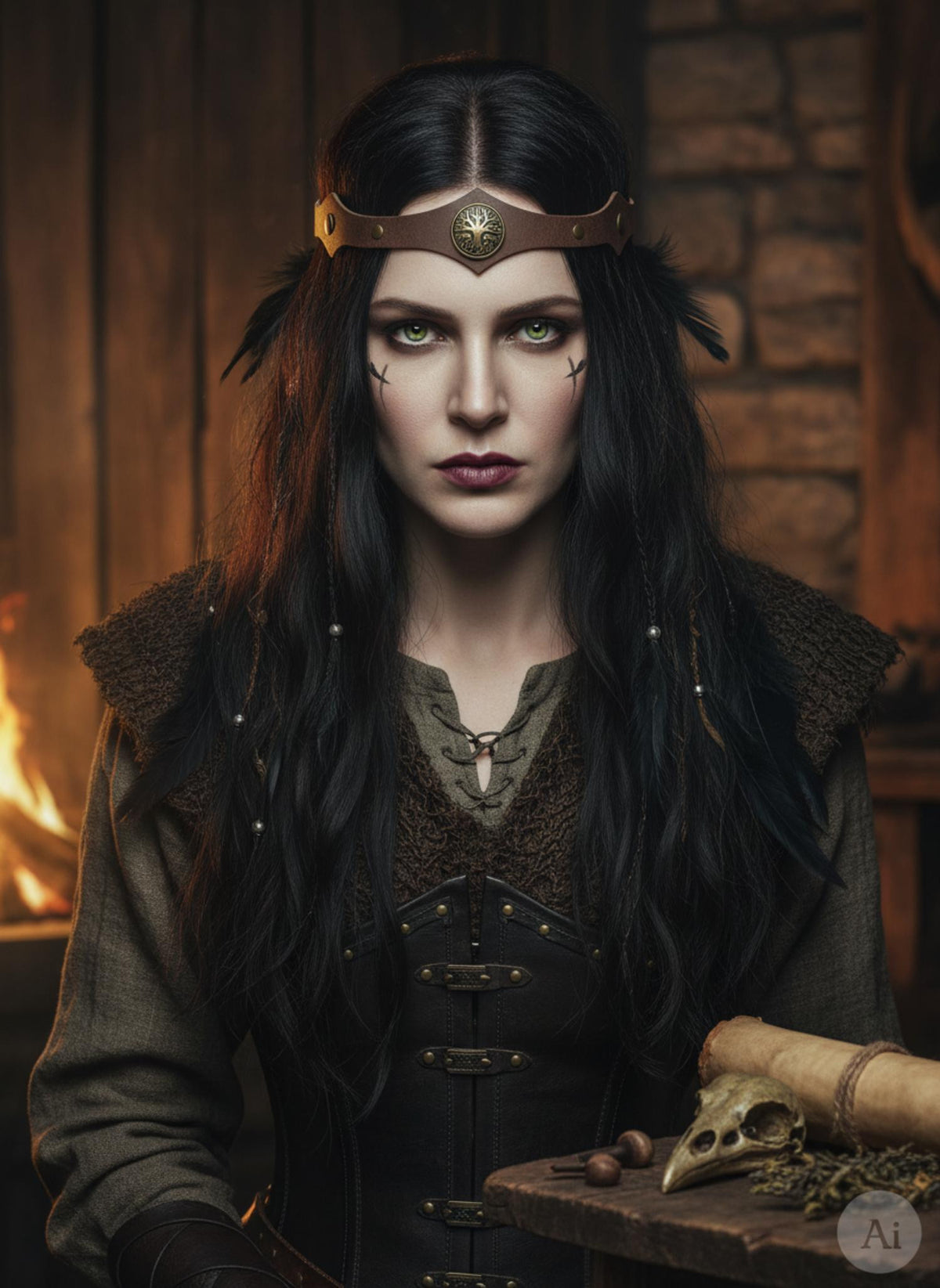 Tiara Vikinga fresno Yggdrasil en marrón