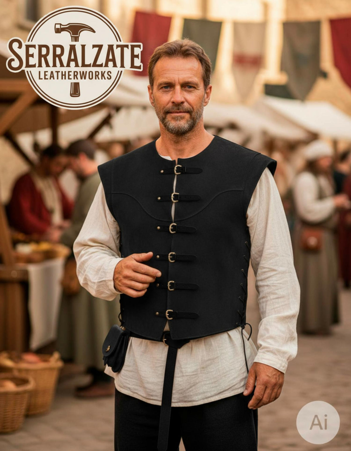 Chaleco Medieval Martín corto negro