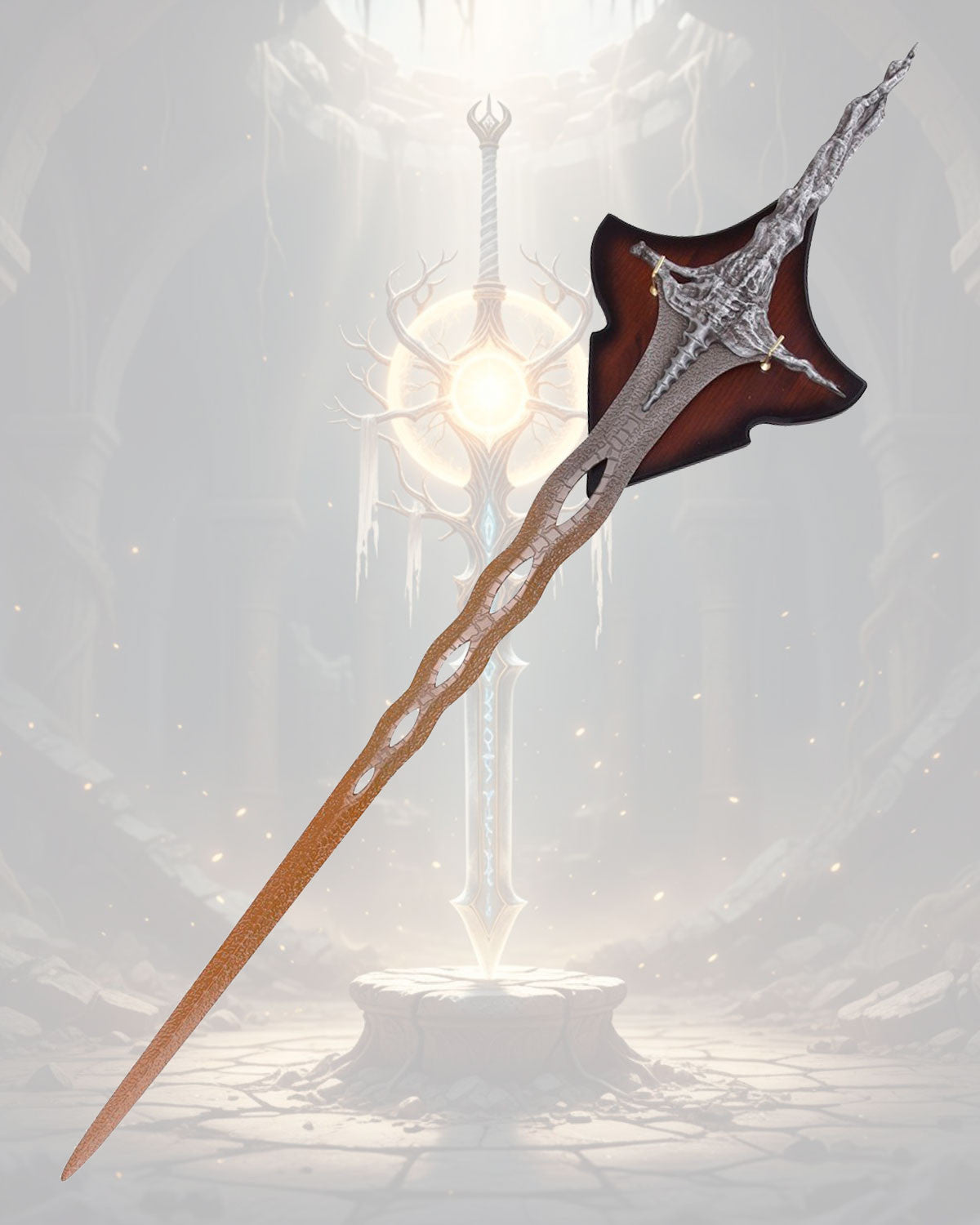 Espada ornamental Sacred Relic de Elden Ring, con soporte