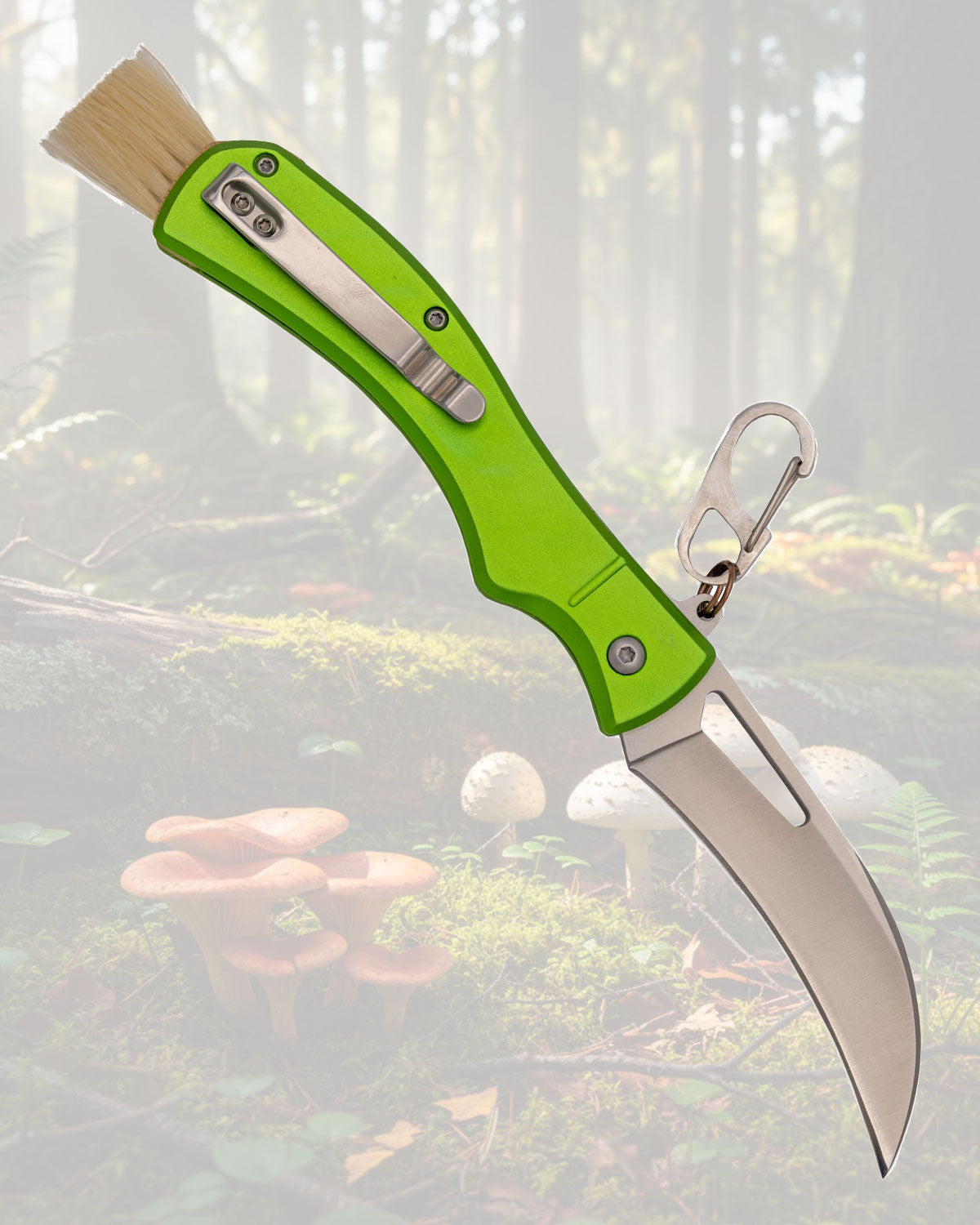 Navaja micológica Third, aluminio verde y brocha