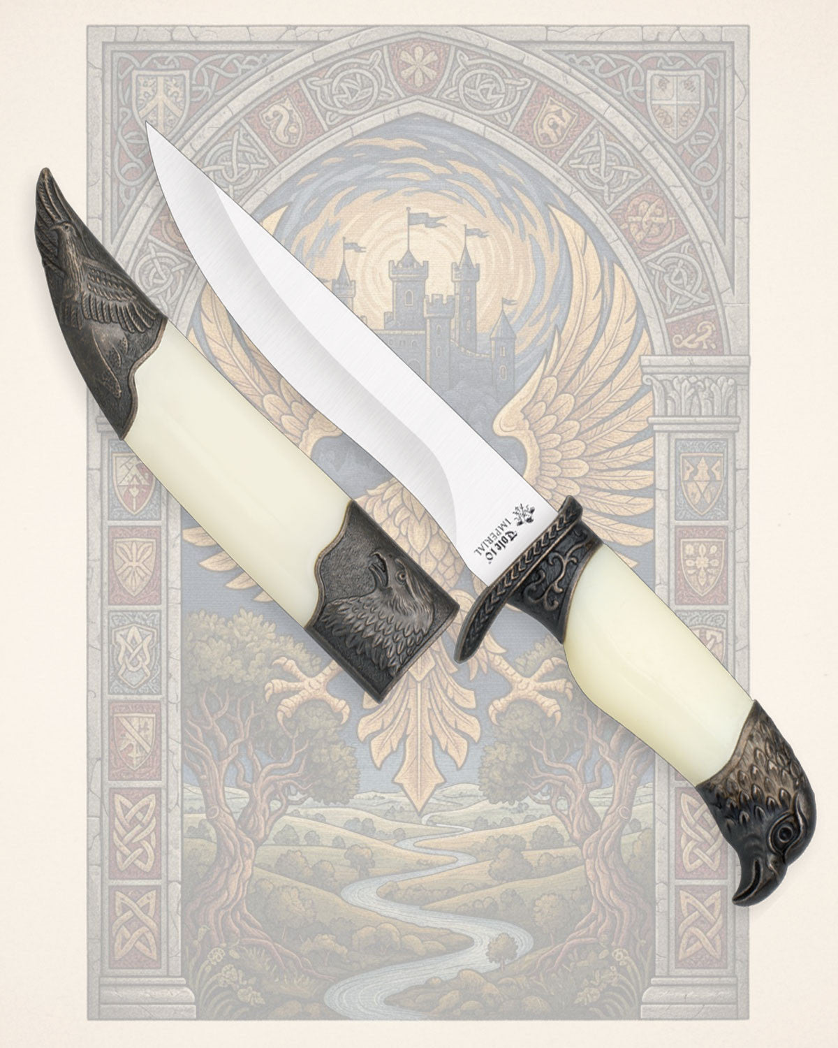 Daga medieval modelo Águila acabado plata vieja