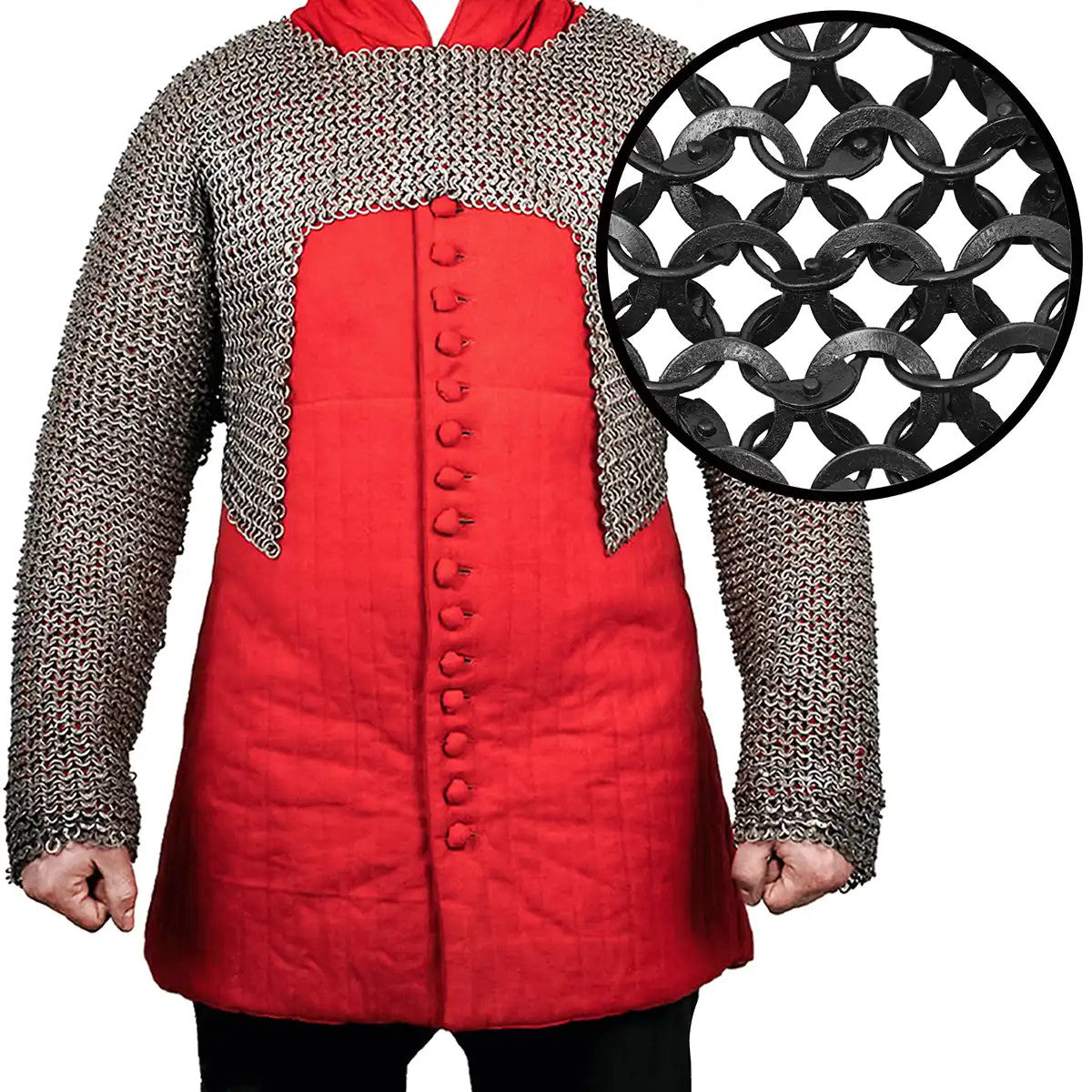 Camisa corta cota de malla media cúpula remachada anillos planos alternos