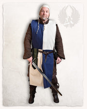Tabardo medieval en cuadrado modelo Antón, color azul-blanco