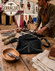 Bandolera Artesanal para Recreación y LARP, cuero negro _IA