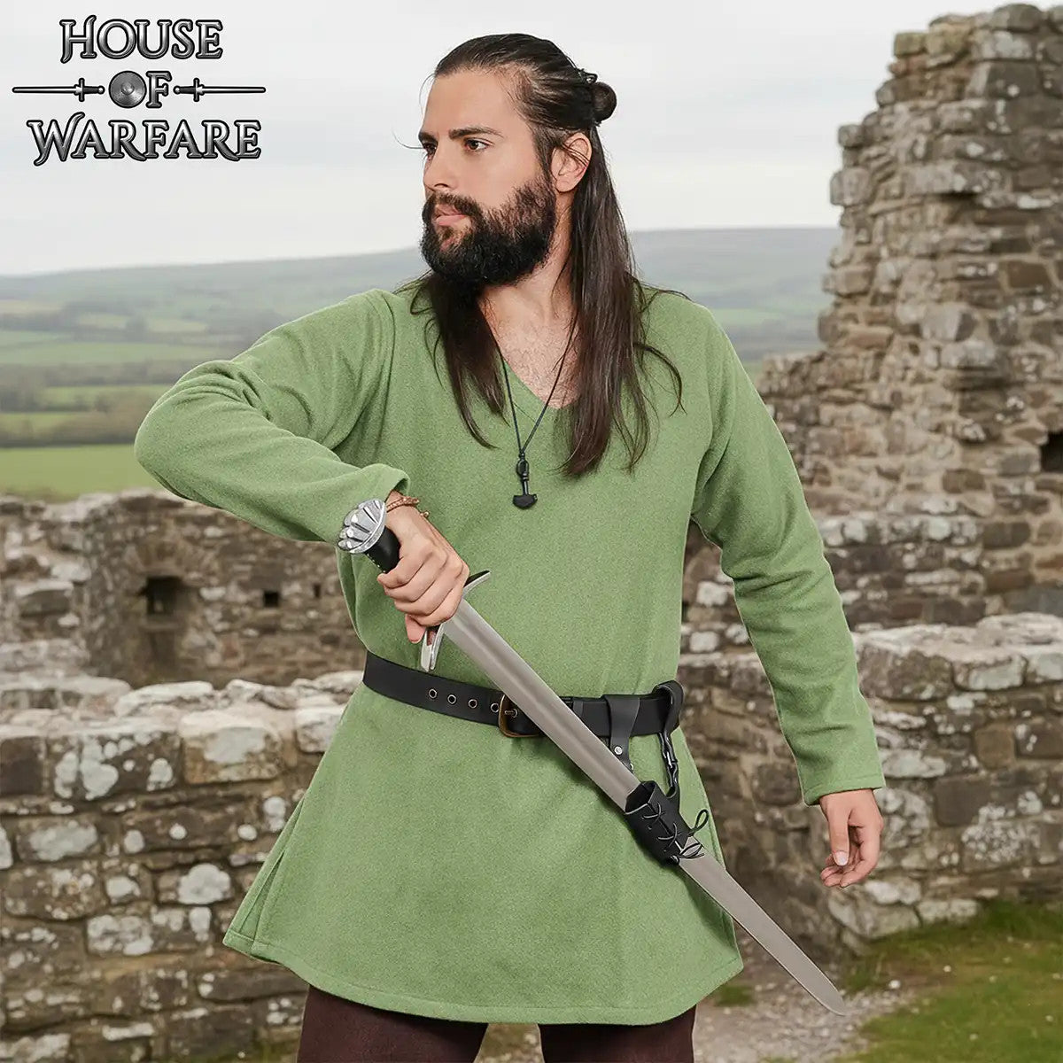 Tahalí medieval ajustable en cuero negro para espadas