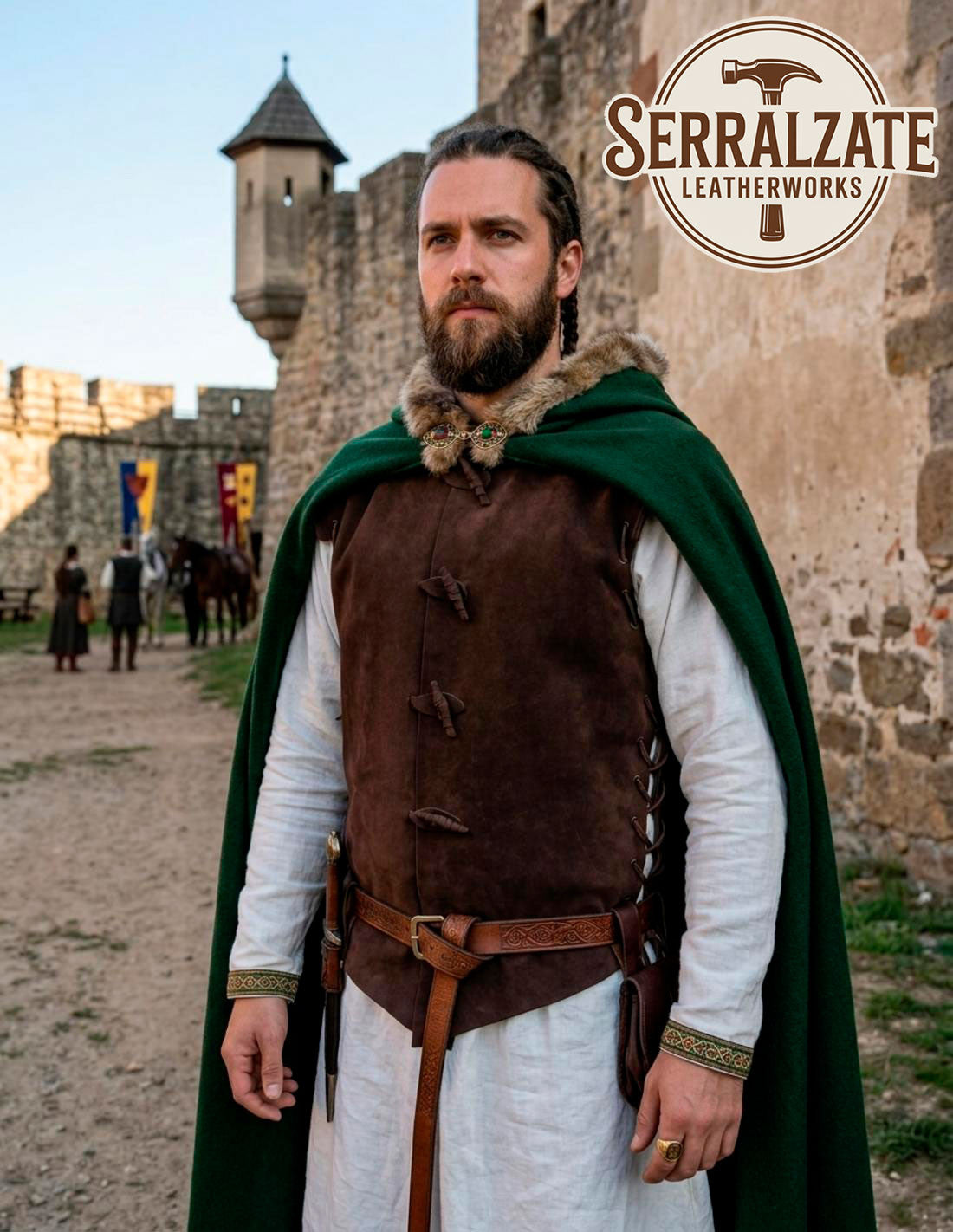 Chaleco Medieval Flandes de Piel con Cordones, Marrón _IA