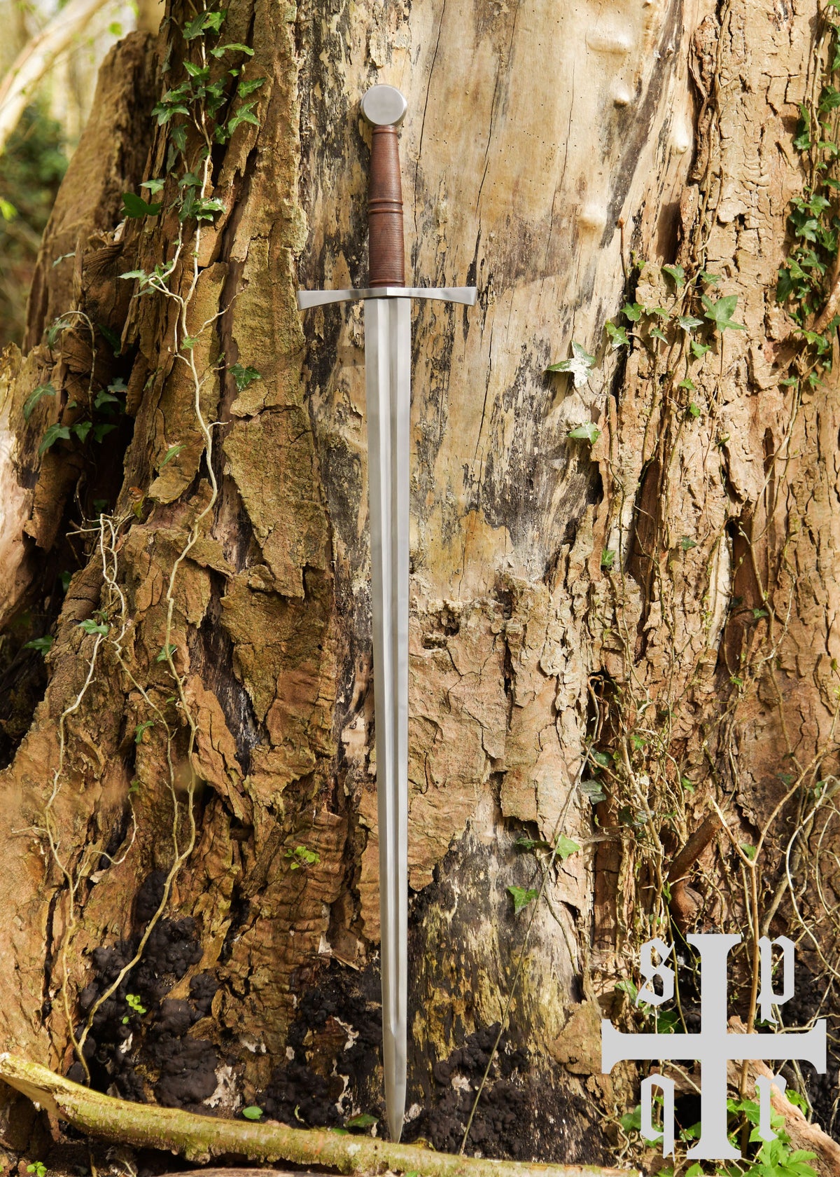 Espada bastarda medieval decorativa afilada con vaina - Siglo XV