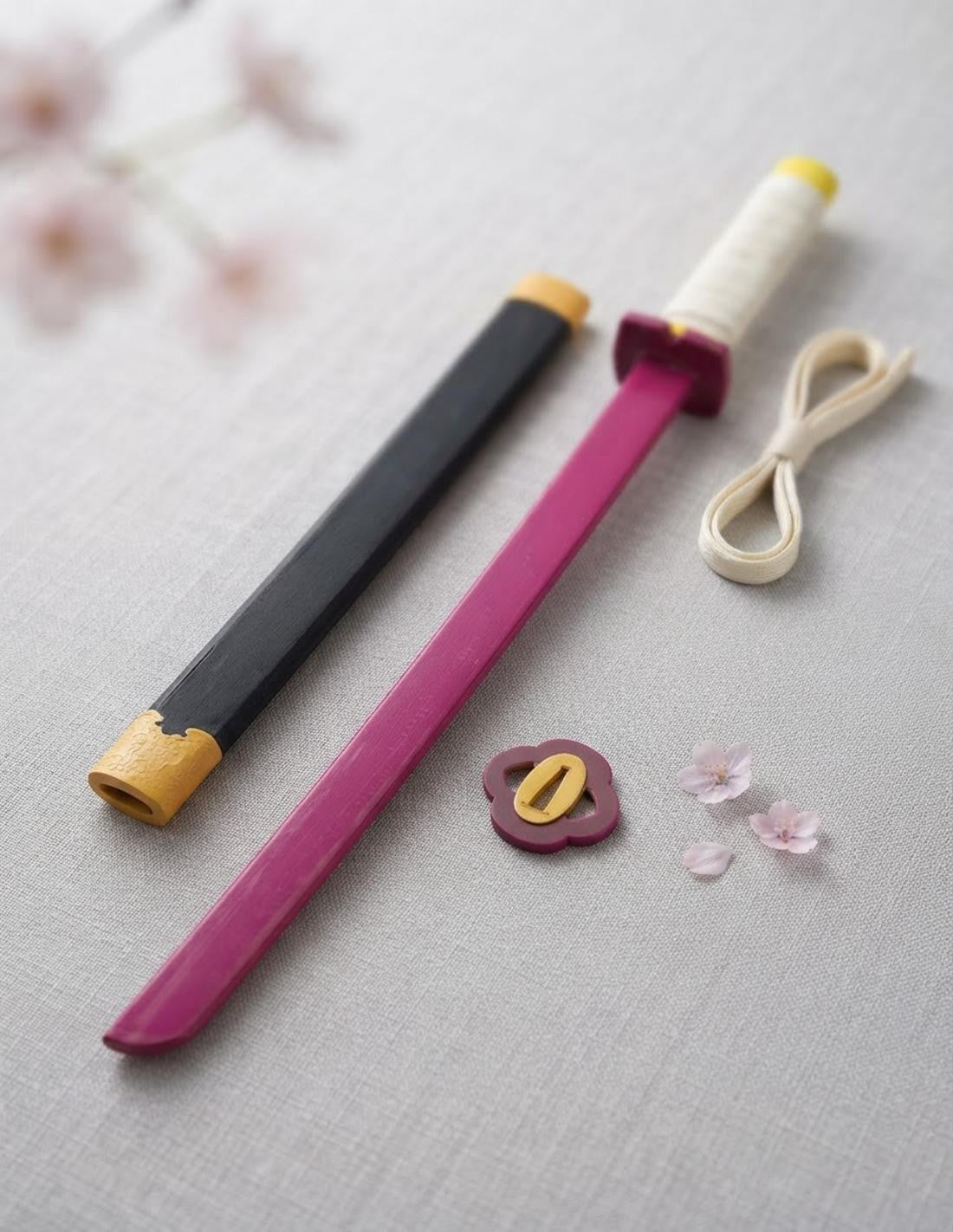 Katana de madera Tole10, hoja rosa vaina negra