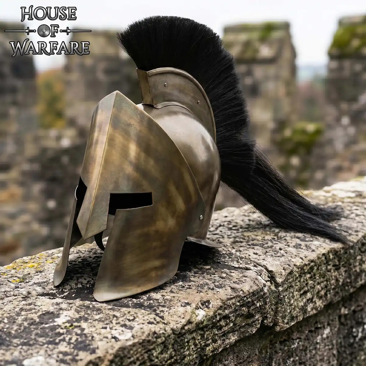 Casco medieval Griego Corintio en acero acabao latonado