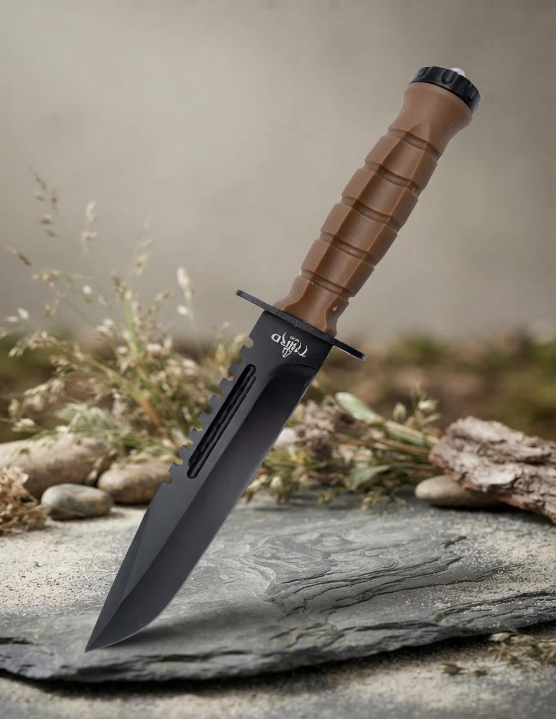Cuchillo táctico Third mango PTR marrón, con funda