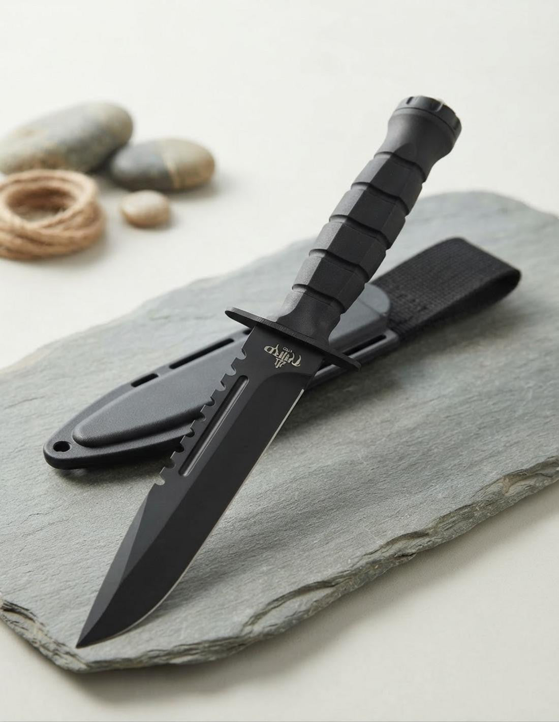 Cuchillo táctico Third mango PTR negro, con funda