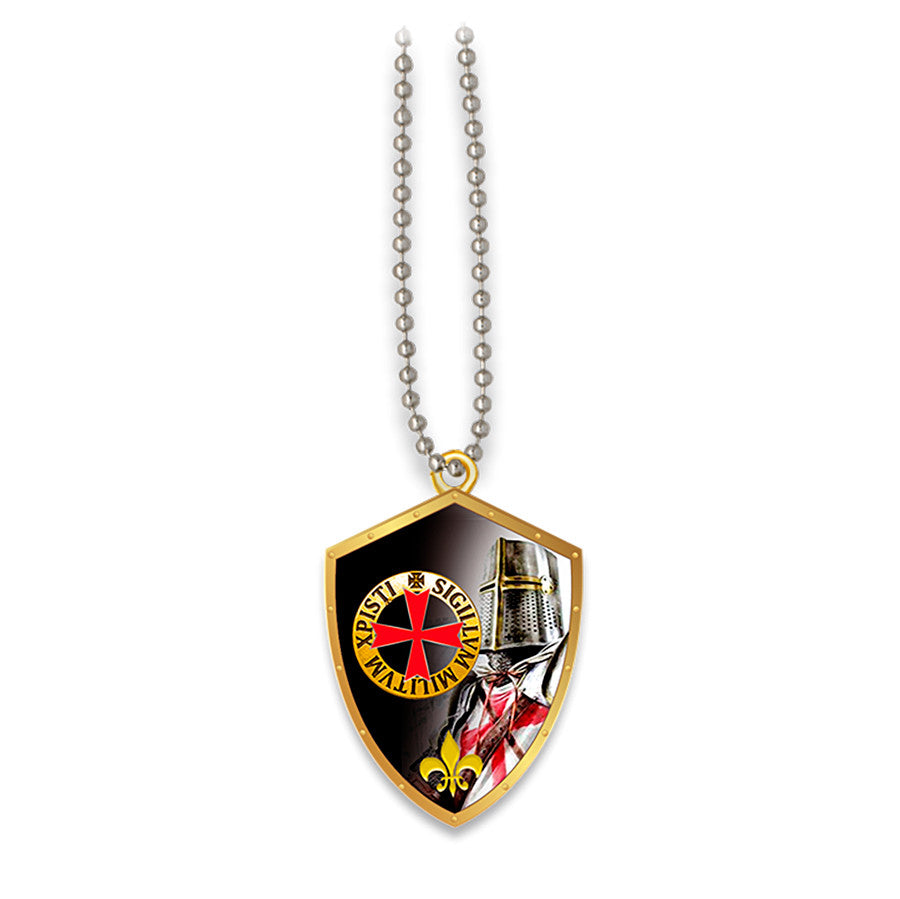 Colgante escudo caballero templario con su casco