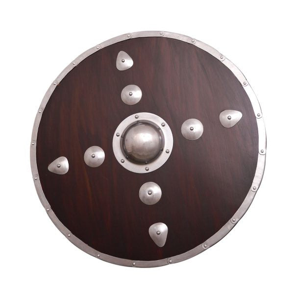 Escudo redondo vikingo de madera con tachones