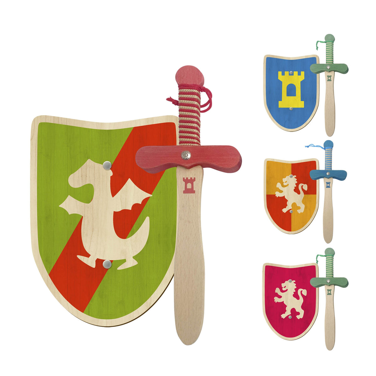 Set medieval pequeño de madera espada y escudo
