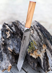 Cuchillo Cocina Rebanador Ha Teikoku, hoja Acero Damasco (33 cm.)
