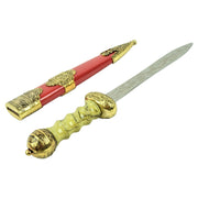 Daga romana decorativa con funda dorada y roja