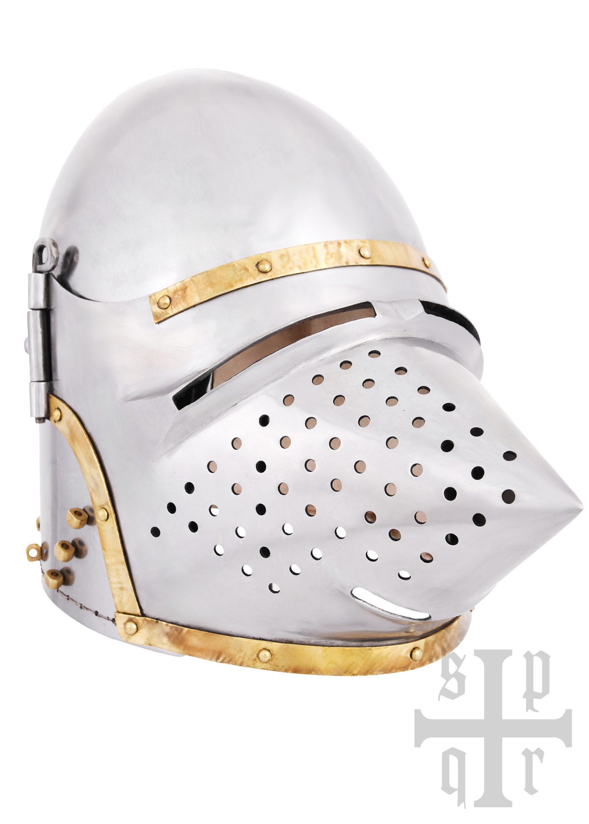 Bacinete medieval picudo con visor desmontable, año 1370