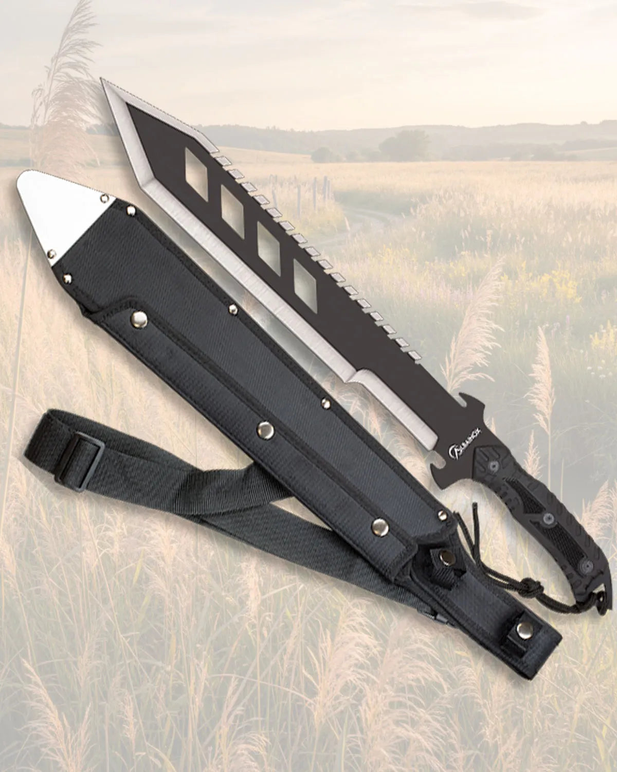 Machete cortacañas Albainox negro, con funda