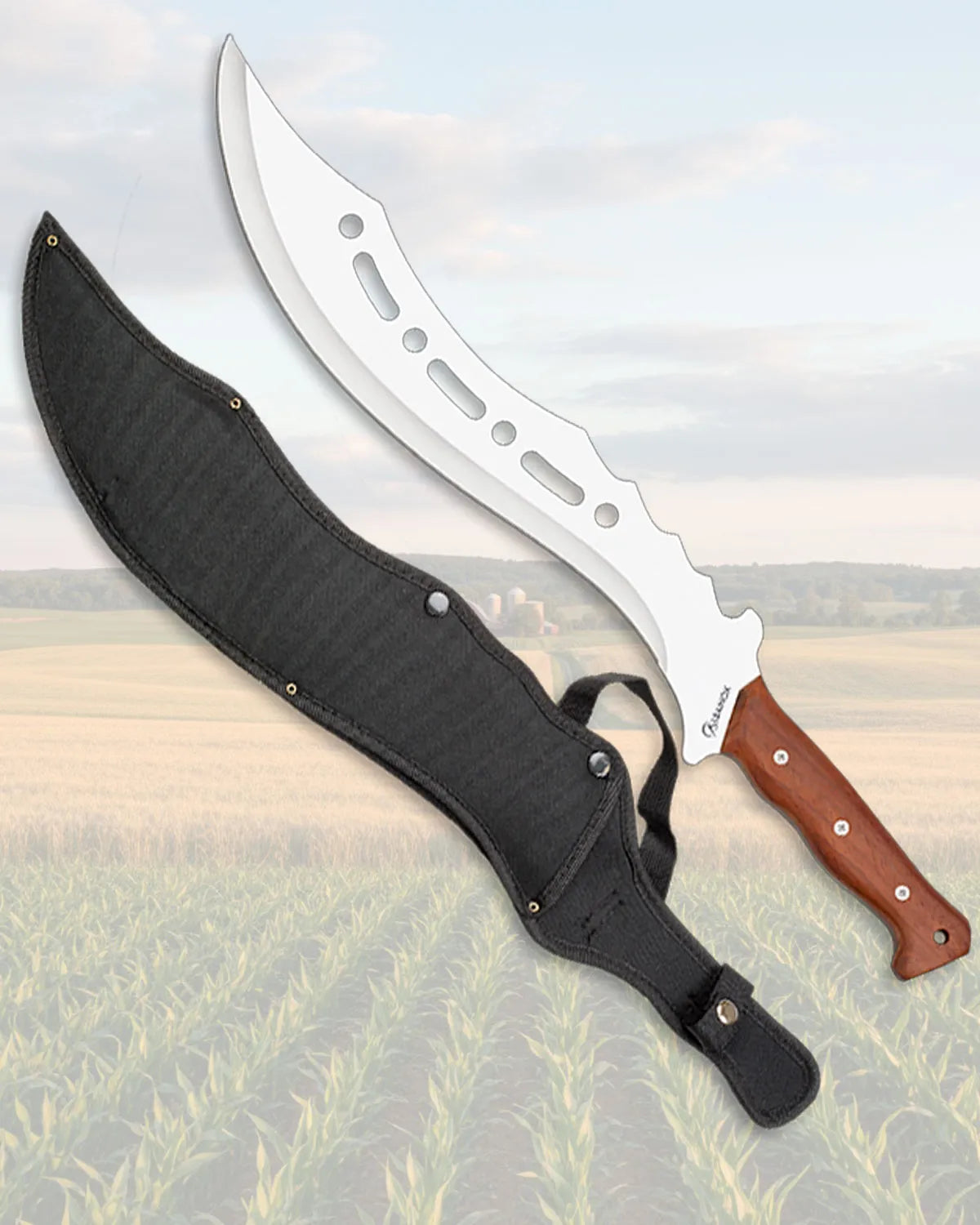 Machete cortacañas Albainox hoja curva acanalada, con funda