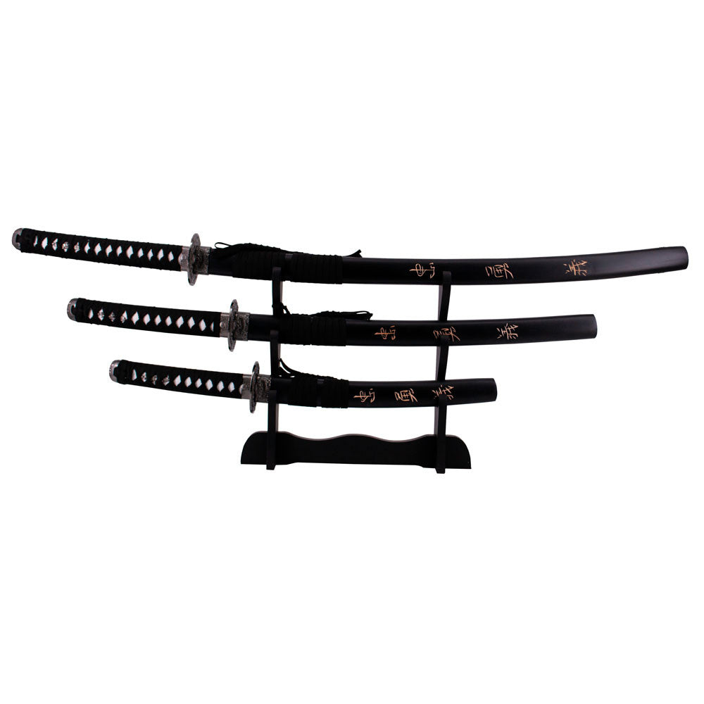 Set de 3 katanas Último Samurai, con stand