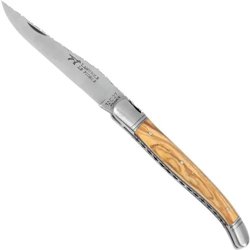 Navaja Laguiole francesa forjada, madera olivo