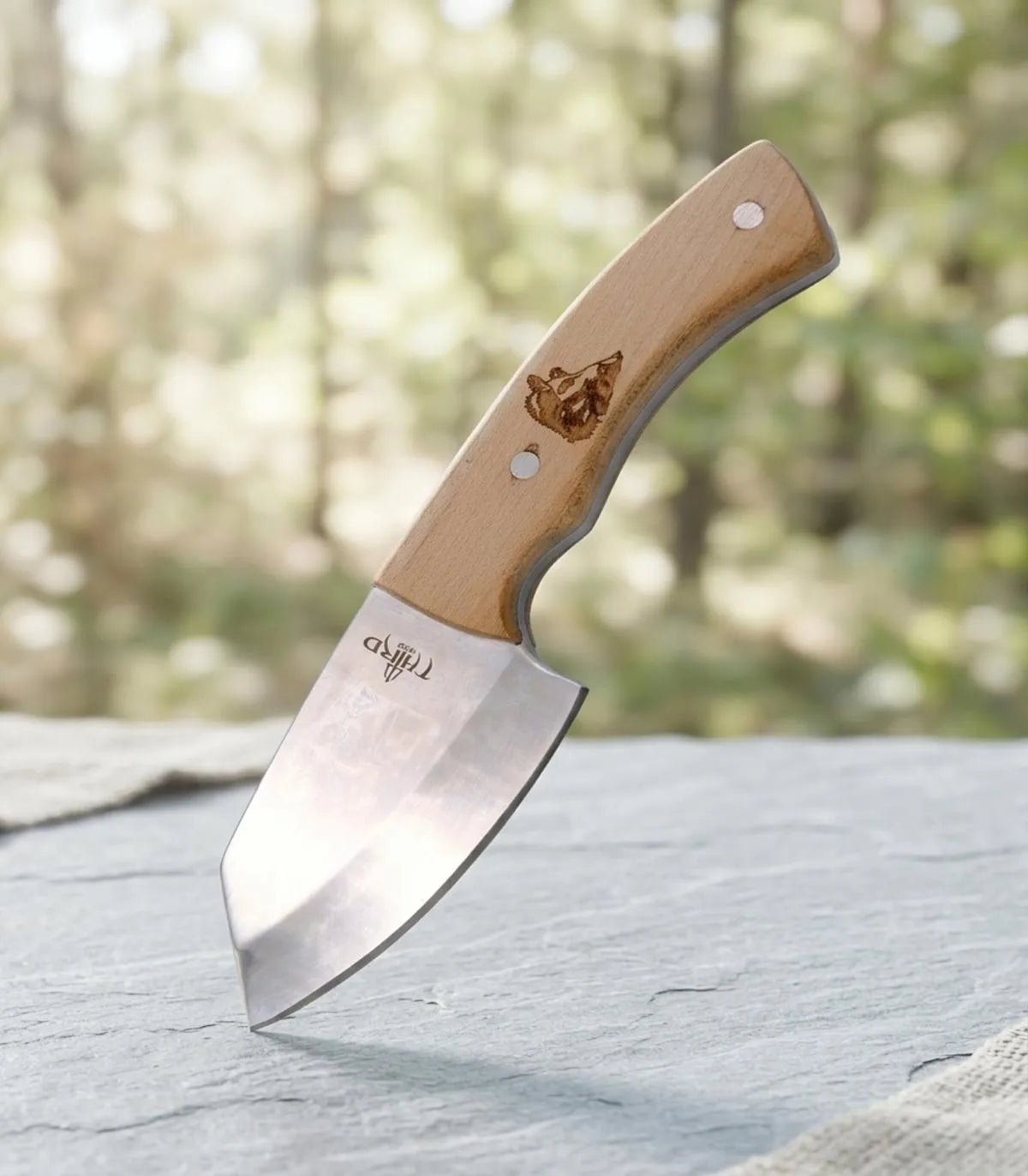 Cuchillo caza acero 440, brillo espejo, mango arce_IA