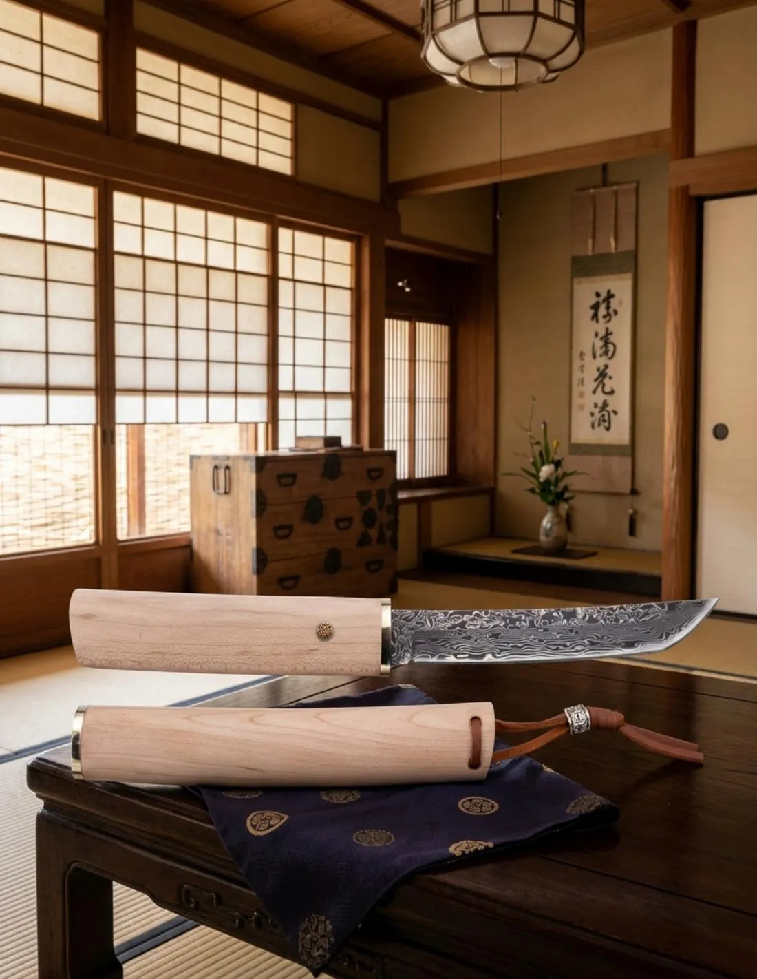 Tanto hoja damasco Tramuntana Knives, madera de haya_IA