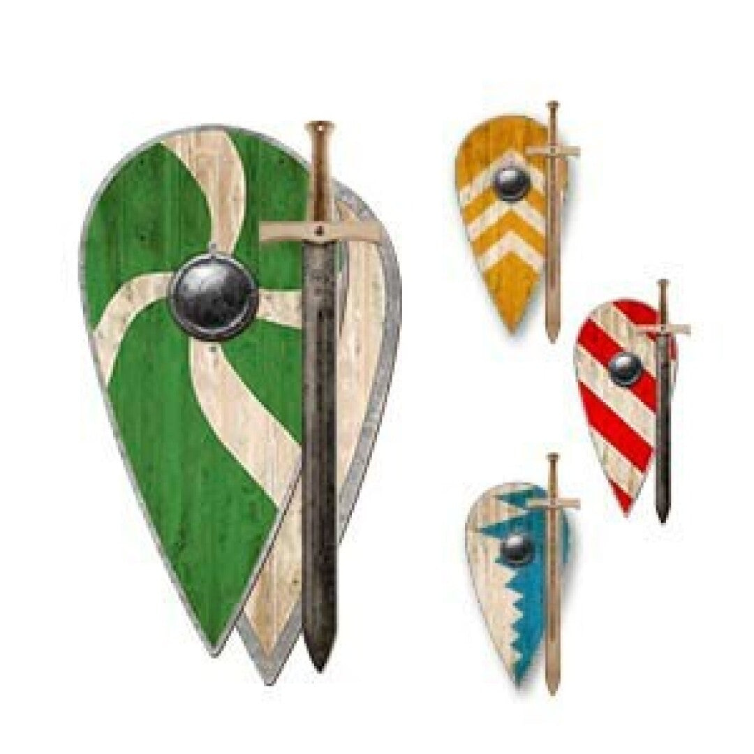 Set escudo normando relieve con espada rústica, para niños