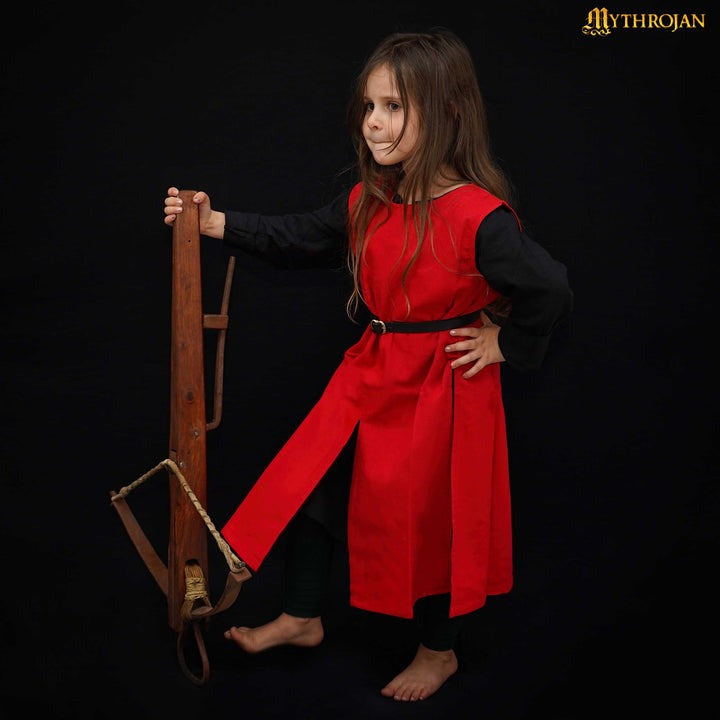 Tabardo medieval guerrero vikingo para niños, color rojo